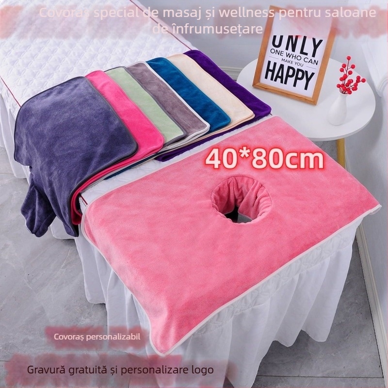Prosop de curățare din microfibră cu logo personalizabil pentru baie de picioare și fizioterapie; broderie și cusături; 70 g/m²; absorbție 0–5 s; prosop cosmetic/funcțional