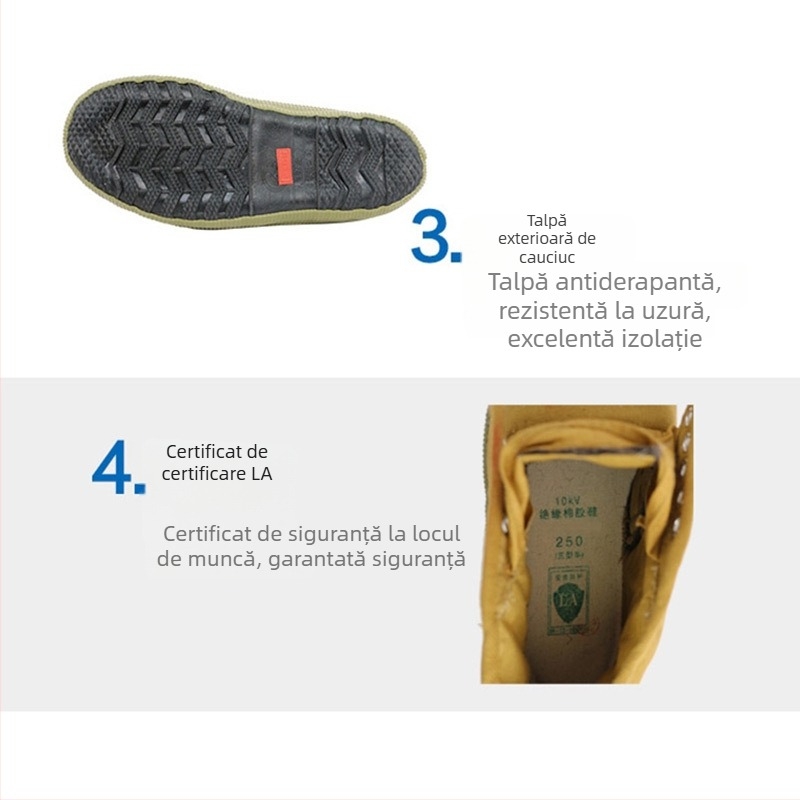 Pantofi izolați pentru protecție la electrocutare, încălțăminte din pânză, talpă din cauciuc, înălțime medie, izolație 10kV