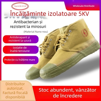 Pantofi izolați pentru electrician, 5 kV, din pânză canvas, cu înălțime joasă