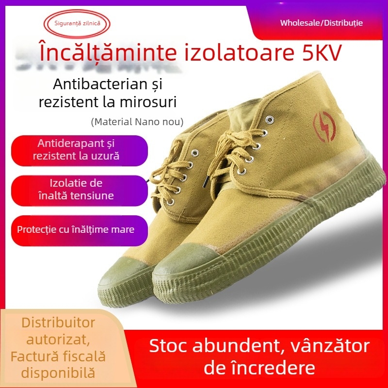 Pantofi izolați pentru electrician, 5 kV, din pânză canvas, cu înălțime joasă