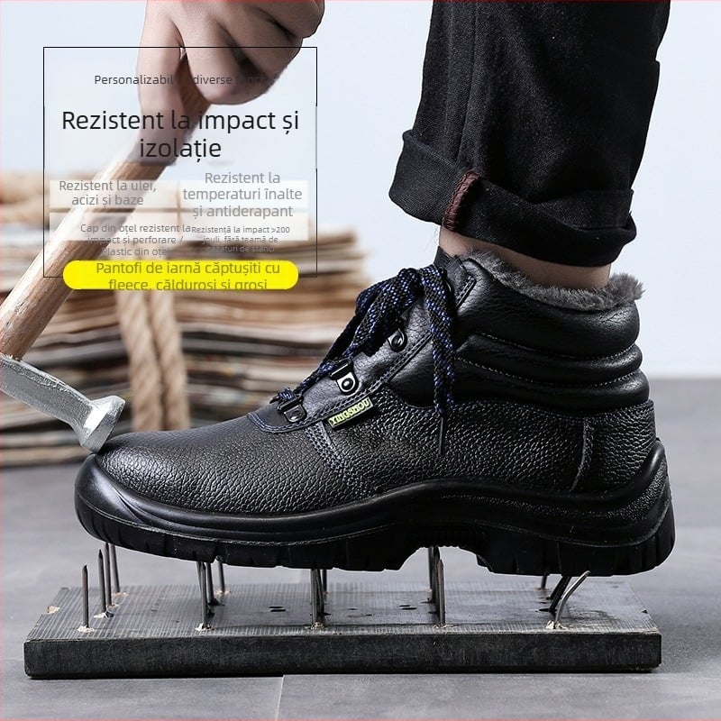 Pantofi de protecție izolați, cu vârf din oțel, piele de vită, înălțime medie, protecție împotriva perforării