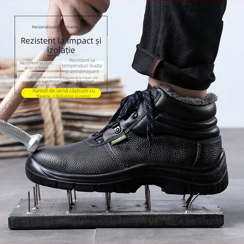 Pantofi de protecție izolați, cu vârf din oțel, piele de vită, înălțime medie, protecție împotriva perforării
