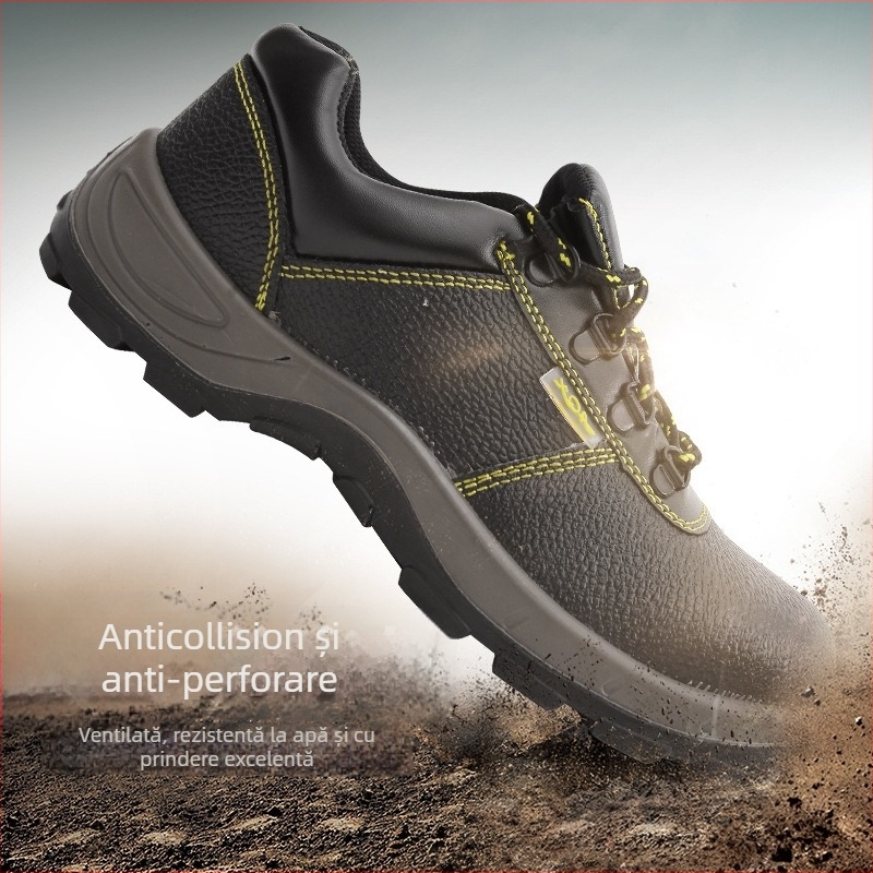 Ghete de protecție izolate, cu vârf din oțel, piele naturală, înălțime medie, pentru șantiere