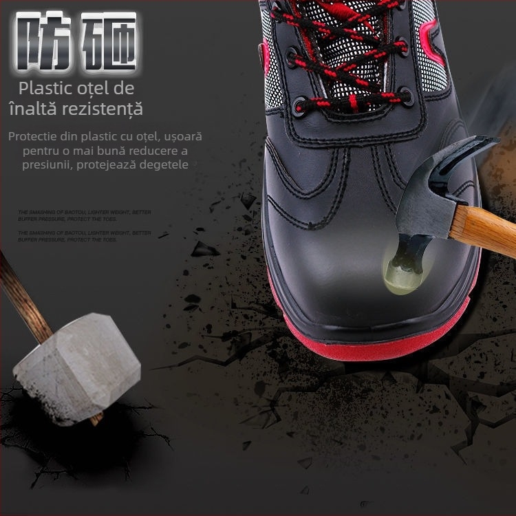 Încălțăminte de protecție pentru muncă cu vârf din oțel, anti-șoc, anti-perforație, izolație electrică – talpă EVA, partea superioară Flyknit, model redus