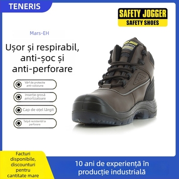 Pantofi de lucru izolați pentru electricieni, cu vârf din oțel, talpă antiderapantă, rezistenți la perforare, din piele de vită, înalți