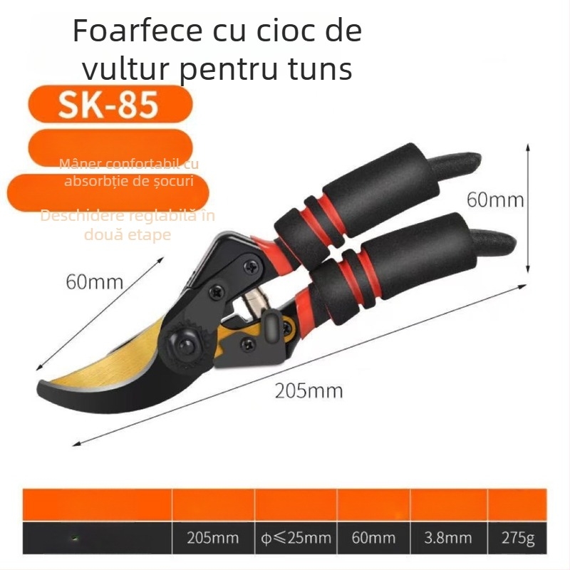 Foarfă de tăiat fructe cu mâner buretat, pentru ramuri groase, pentru altoire și grădină