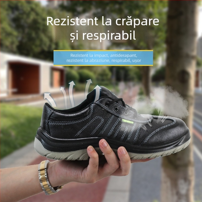 Încălțăminte de protecție pentru lucru: anti-șoc și anti-înțepare, piele emboss cu talpă PU, vârf din oțel, croială joasă, izolație electrică