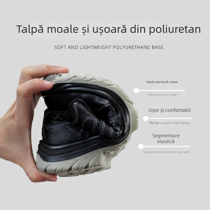 Încălțăminte de protecție pentru lucru: anti-șoc și anti-înțepare, piele emboss cu talpă PU, vârf din oțel, croială joasă, izolație electrică