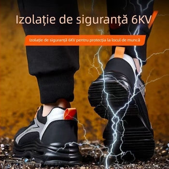 Pantofi de protecție pentru bărbați, vară: respirabili, anti miros, ușori, cu vârf din plastic-otel, izolați, rezistenți la impact, anti-perforație, antiderapante, durabili