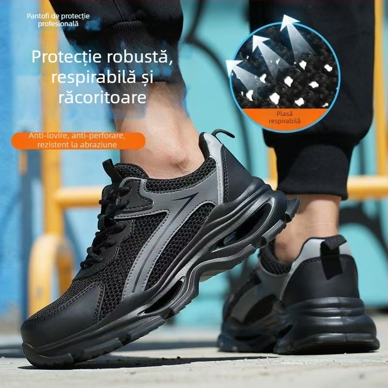 Pantofi de protecție pentru bărbați, vară: respirabili, anti miros, ușori, cu vârf din plastic-otel, izolați, rezistenți la impact, anti-perforație, antiderapante, durabili
