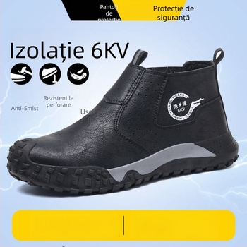 Pantofi de protecție pentru muncă, slip-on, anti-șoc și anti-perforație, izolați, din velur de piele de vițel, vârf din plastic-otel (izolați; velur de piele de vițel; vârf plastic-otel; anti-șoc; anti-perforație)