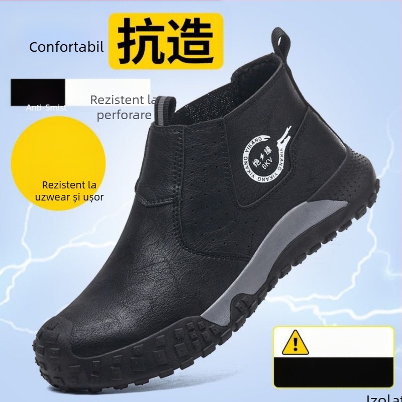 Pantofi de protecție pentru muncă, slip-on, anti-șoc și anti-perforație, izolați, din velur de piele de vițel, vârf din plastic-otel (izolați; velur de piele de vițel; vârf plastic-otel; anti-șoc; anti-perforație)