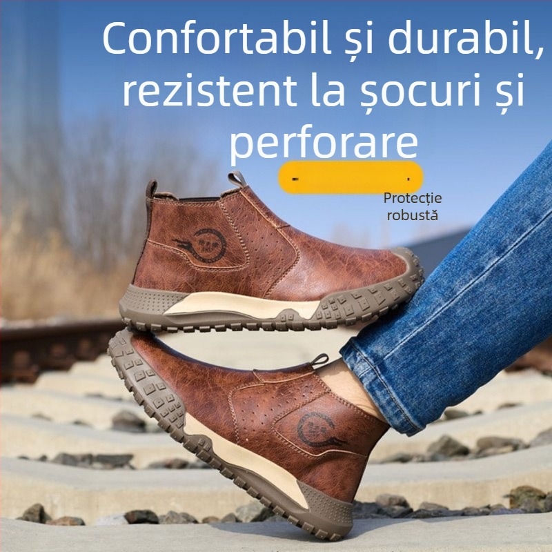 Pantofi de protecție pentru muncă, slip-on, anti-șoc și anti-perforație, izolați, din velur de piele de vițel, vârf din plastic-otel (izolați; velur de piele de vițel; vârf plastic-otel; anti-șoc; anti-perforație)