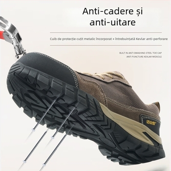 Încălțăminte de protecție Baoan Shield, piele velur de vițel, gleznă joasă, anti-șoc și anti-perforație