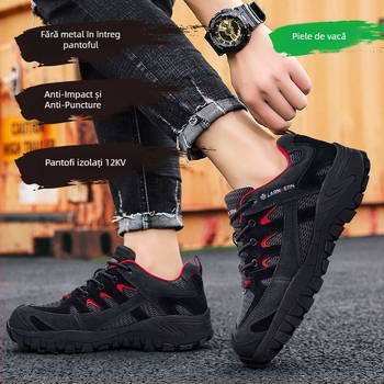 Langmeng Pantofi de lucru izolați – Vârf scăzut, Flyknit Mesh + Piele velur