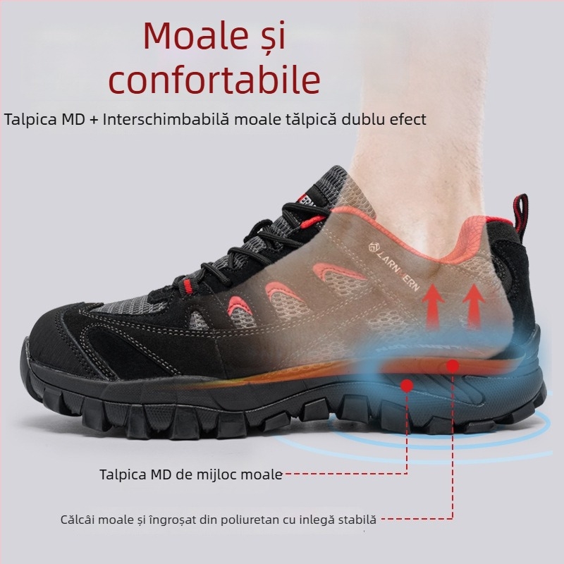 Langmeng Pantofi de lucru izolați – Vârf scăzut, Flyknit Mesh + Piele velur