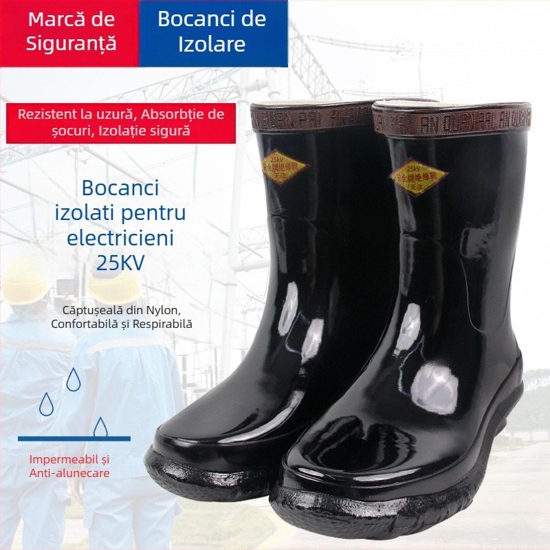 Shuang An Safety Brand 25 kV bocanci izolați pentru electricieni, încălțăminte din cauciuc antiderapantă pentru industria electrică