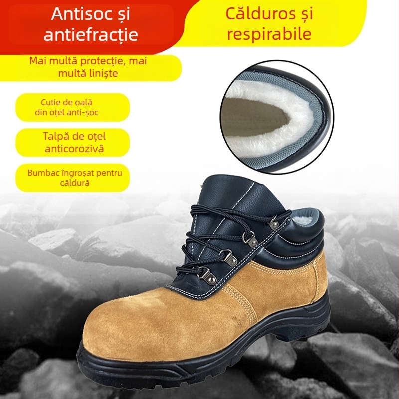 Pantofi de protecție din piele cu vârf din oțel și talpă din oțel, izolați, antistatice, protecție anti-șoc și anti-perforație