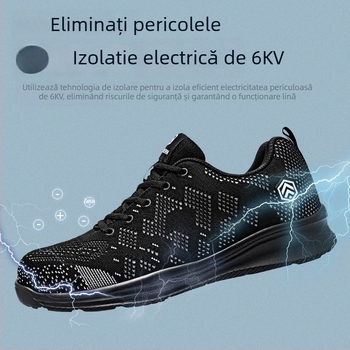Pantofi de siguranță cu vârf din fibră de sticlă pentru bărbați, fără metal, izolați, protecție împotriva loviturilor și perforării, talpă din cauciuc, antiderapante, confortabili și în siguranță