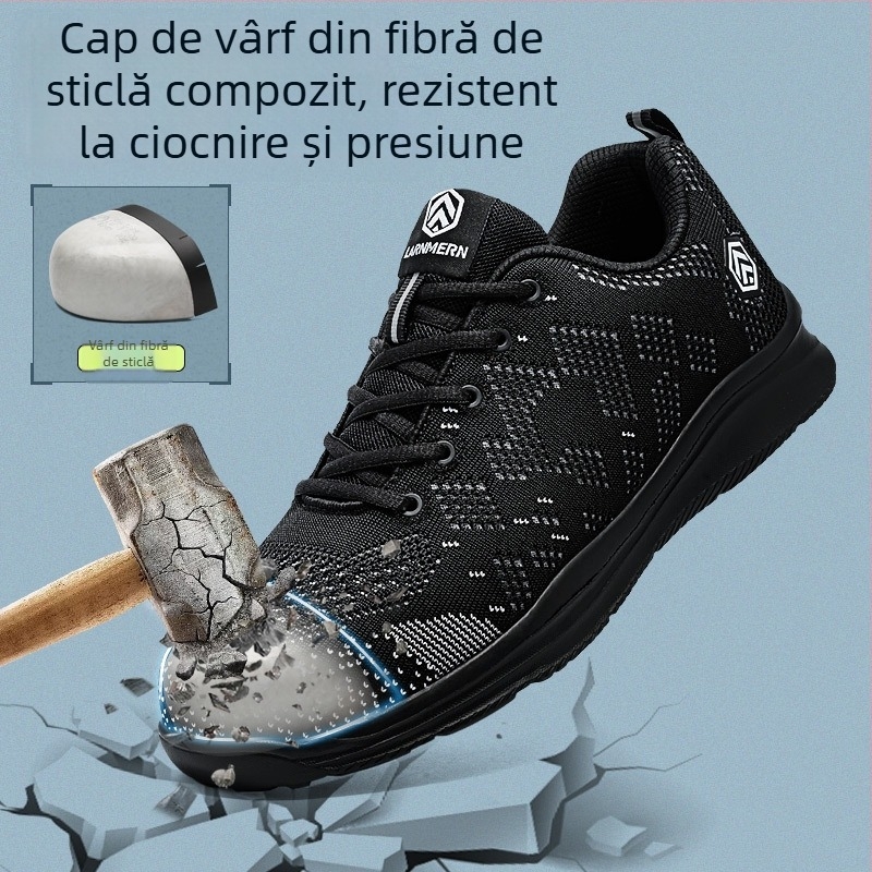 Pantofi de siguranță cu vârf din fibră de sticlă pentru bărbați, fără metal, izolați, protecție împotriva loviturilor și perforării, talpă din cauciuc, antiderapante, confortabili și în siguranță