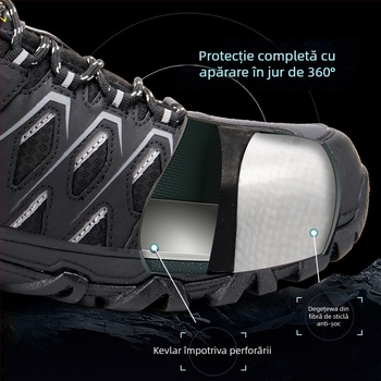 Pantofi de protecție pentru toate anotimpurile, cu vârf din fibră de sticlă, protecție la perforare Kevlar, anti-odor, ușori, izolați, partea superioară din plasă și piele sintetică