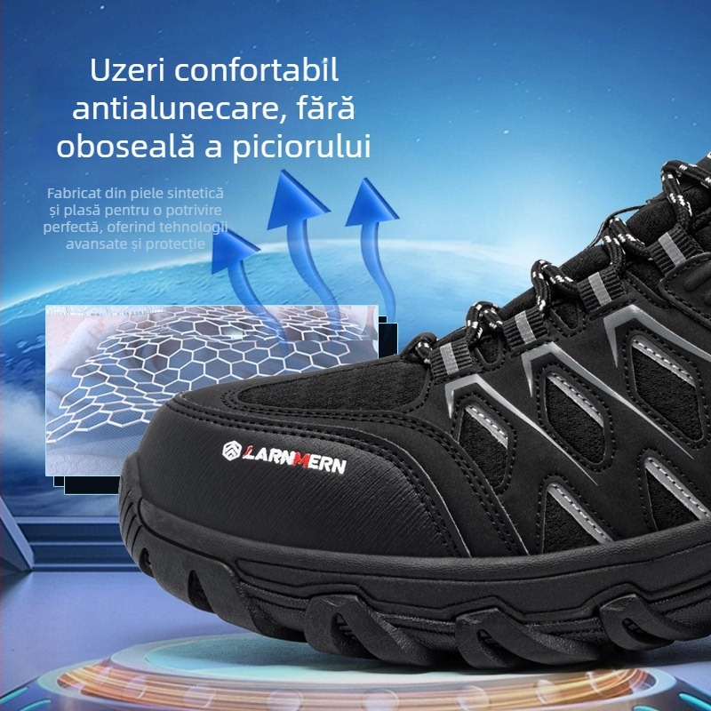 Pantofi de protecție pentru toate anotimpurile, cu vârf din fibră de sticlă, protecție la perforare Kevlar, anti-odor, ușori, izolați, partea superioară din plasă și piele sintetică
