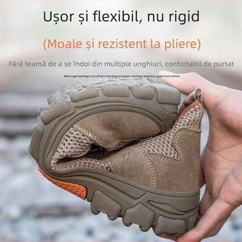 Pantofi de protecție de vară, respirabili, cu protecție anti-penetrare și anti-șoc, velur și plasă, vârf din oțel, profil jos