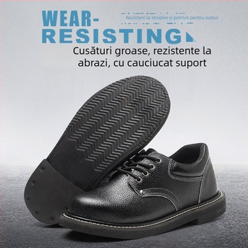 Pantofi de protecție, piele cu granulație Liči, protecție antișoc și anti-perforație, talpă din cauciuc antiderapant și rezistentă la uzură, rezistență la temperaturi înalte și la acizi/baze