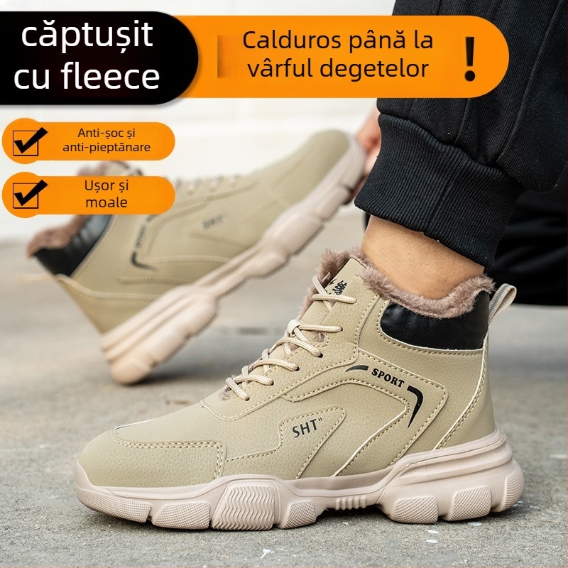 Pantofi de siguranță de iarnă cu vârf din oțel, anti-strivire, anti-perforație, talpă EVA solidă, izolație termică, partea superioară din piele Super Fiber