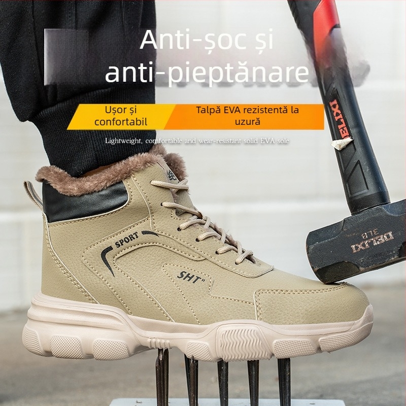 Pantofi de siguranță de iarnă cu vârf din oțel, anti-strivire, anti-perforație, talpă EVA solidă, izolație termică, partea superioară din piele Super Fiber