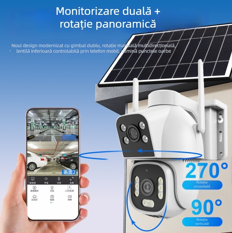 AOV Cameră de supraveghere solară pentru securitate, fără date pe viață, fără electricitate, fără internet, cameră 4G cu urmărire a oamenilor