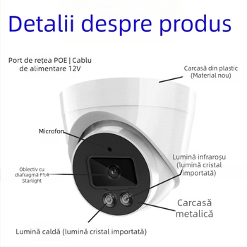 Wired Audio Pickup Dome / Wired Intercom Dome - SNR >40 dB, -20 la 55°C, PoE 48V, ABS plastic, Compatibil cu Hikvision/Dahua