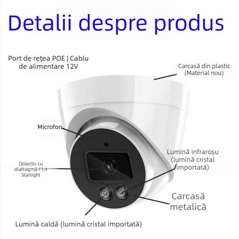 Wired Audio Pickup Dome / Wired Intercom Dome - SNR >40 dB, -20 la 55°C, PoE 48V, ABS plastic, Compatibil cu Hikvision/Dahua
