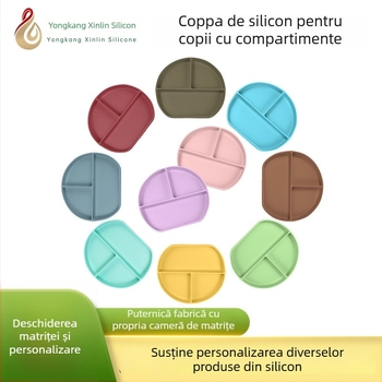 Farfurie compartimentată din silicon pentru copii – ovală, culoare solidă, nerecomandată pentru microunde