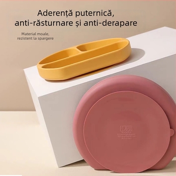 Farfurie compartimentată din silicon pentru copii – ovală, culoare solidă, nerecomandată pentru microunde
