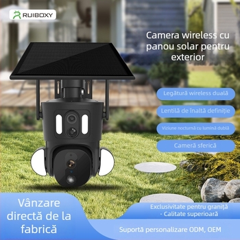 Cameră de supraveghere solară, wireless, pentru exterior, HD, cu viziune pe timp de noapte, 0.00 Lux, SNR > 30 dB, -30°C până la +60°C, carcasă din aluminiu, pentru interior/ exterior