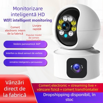 Cameră de supraveghere Wi‑Fi de interior cu lentile duale și control de la distanță prin smartphone, PTZ: vertical 120°, horizontal 350°, limită de rotație 355°, viteze 70°/s orizontal și 30°/s vertical
