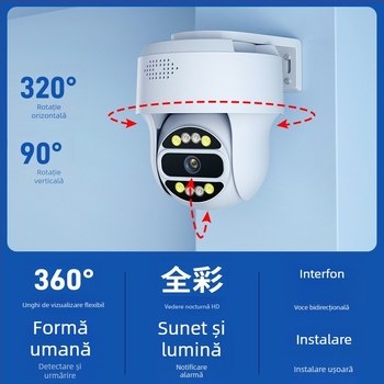 OKAM Cameră wireless cu PTZ hemisferică, cu 4G, pentru interior și exterior, interfon și acces de la distanță prin telefon