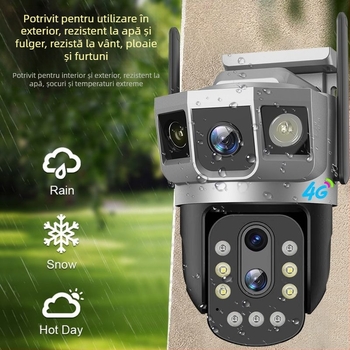 Camera de supraveghere V380 4G, zoom 10x, monitorizare 3 canale, senzor CMOS 1080p, obiectiv 4+10 mm