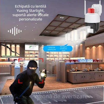 360° Cameră dome wireless WiFi pentru supraveghere internă/externă - senzor 1/2.7in, -20°C până la 55°C, 12V