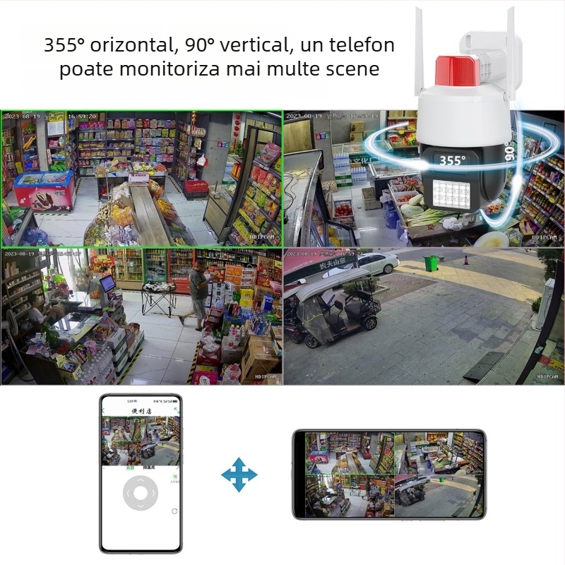 360° Cameră dome wireless WiFi pentru supraveghere internă/externă - senzor 1/2.7in, -20°C până la 55°C, 12V