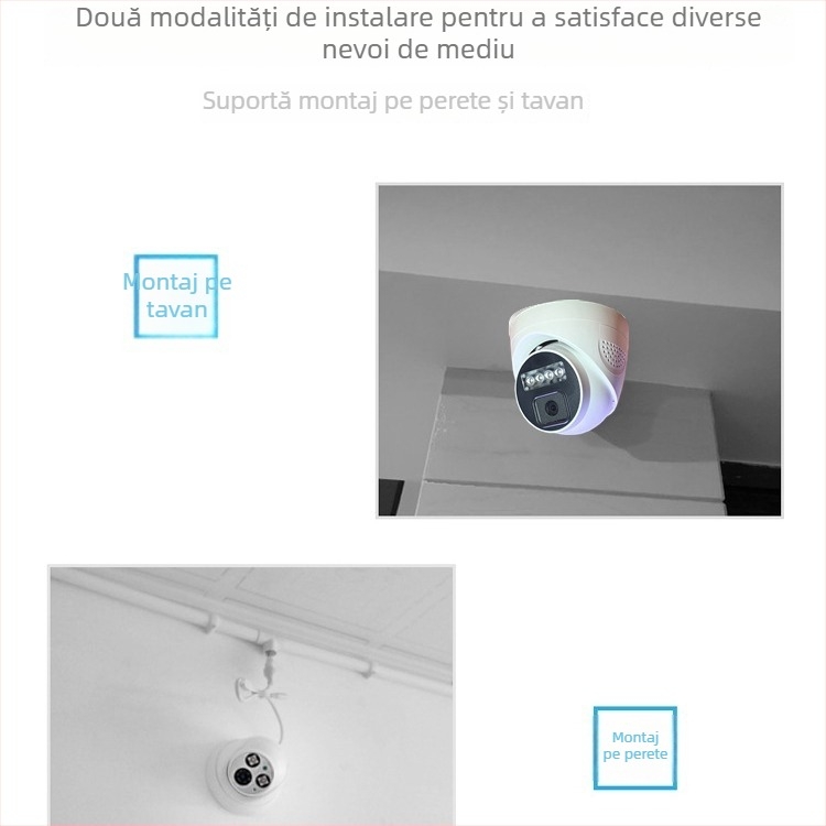 Cameră de supraveghere PoE interioră, tip dom, 4MP/2.5K, viziune nocturnă color completă, cu captare audio, obiectiv 3.6mm
