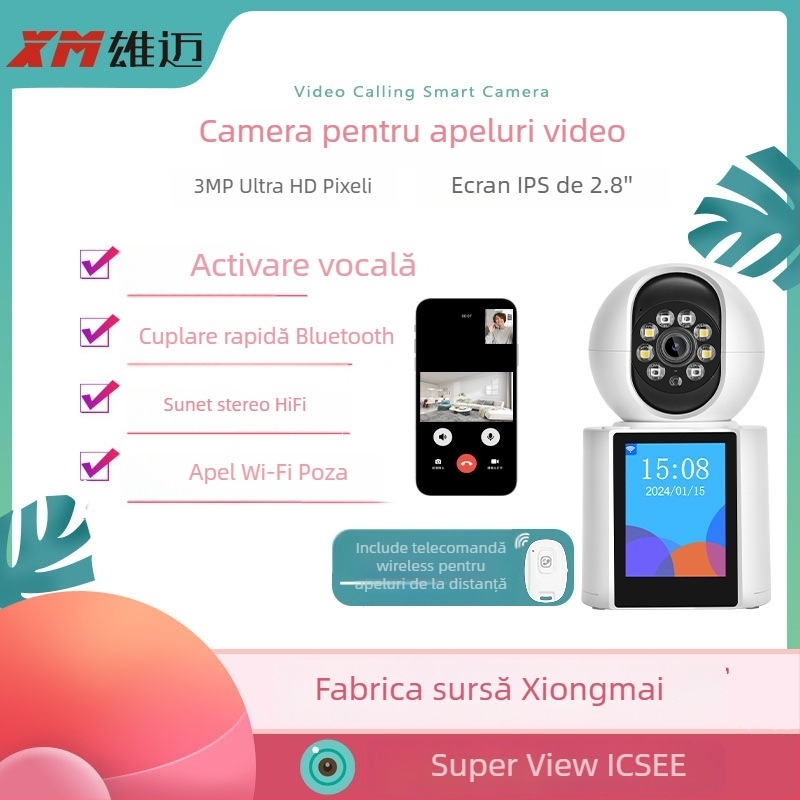 Cameră video WiFi pentru apeluri cu un singur click (5V, carcasă ABS, montaj cu suport disc)