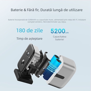 Camera PTZ exterior rezistentă la apă, wireless, 1080p, 0,05 lux, obiectiv 3,6 mm, rază IR 9–10 m, detecție mișcare și corp