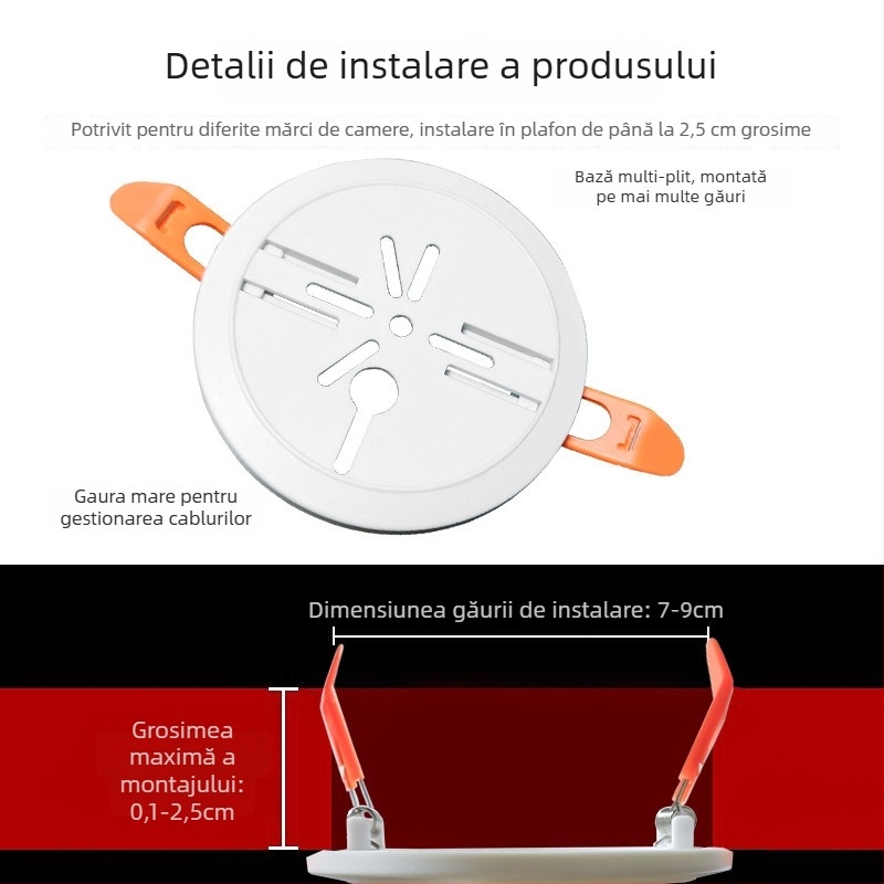 Suport de montaj pentru gaura de plafon a downlight-ului, pentru cameră Xiaomi, ABS, rotire 360°, montaj pe perete