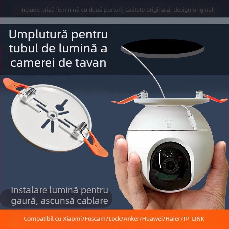 Suport de montaj pentru gaura de plafon a downlight-ului, pentru cameră Xiaomi, ABS, rotire 360°, montaj pe perete