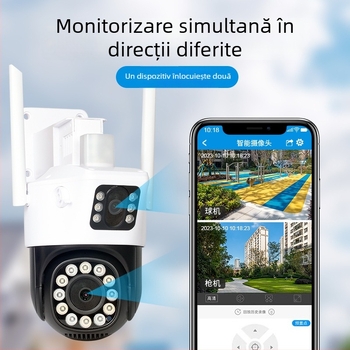 Cameră de supraveghere 4G, impermeabilă, cu Wi‑Fi de la distanță, imagine în culori, vizualizare duală și articulație sferică