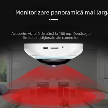 JWEI GW-0630w Cameră panoramică de 360° pentru interior, montaj pe tavan, Wi-Fi, 1080p, vizionare de noapte, detecție mișcare și notificări de alarmă