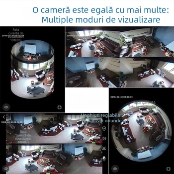JWEI GW-0630w Cameră panoramică de 360° pentru interior, montaj pe tavan, Wi-Fi, 1080p, vizionare de noapte, detecție mișcare și notificări de alarmă