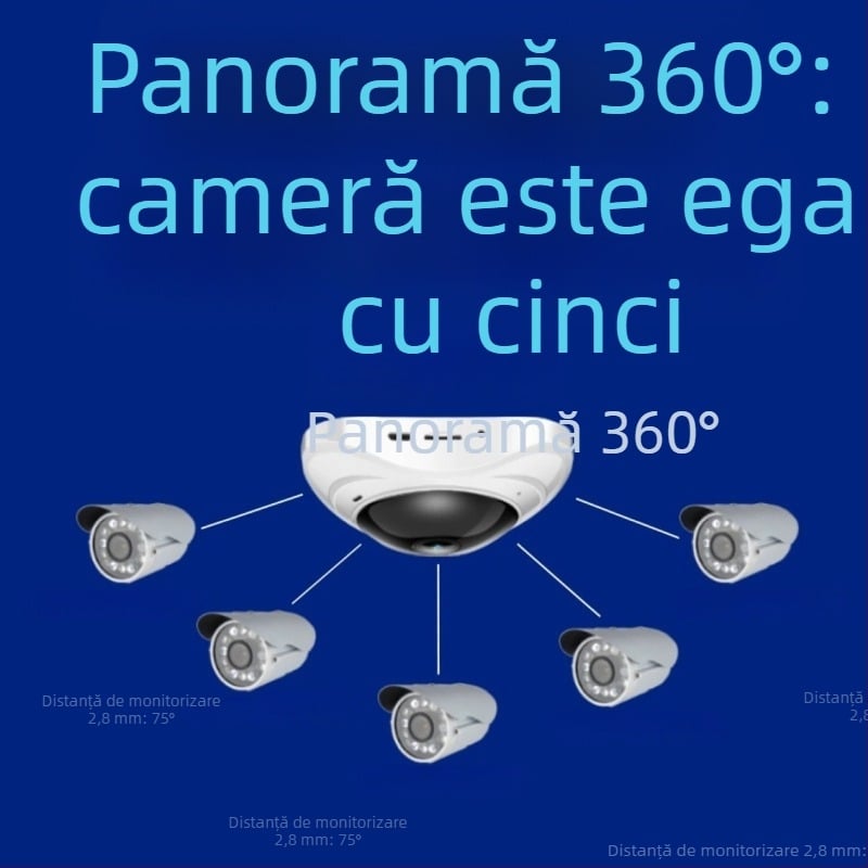 JWEI GW-0630w Cameră panoramică de 360° pentru interior, montaj pe tavan, Wi-Fi, 1080p, vizionare de noapte, detecție mișcare și notificări de alarmă